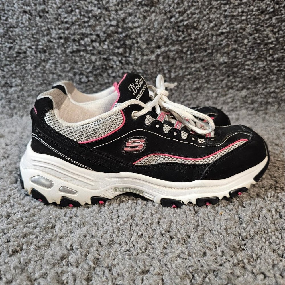 Skechers D Lites Sneakers Womens Size 7.5 Casual Black Shoes 11860EW